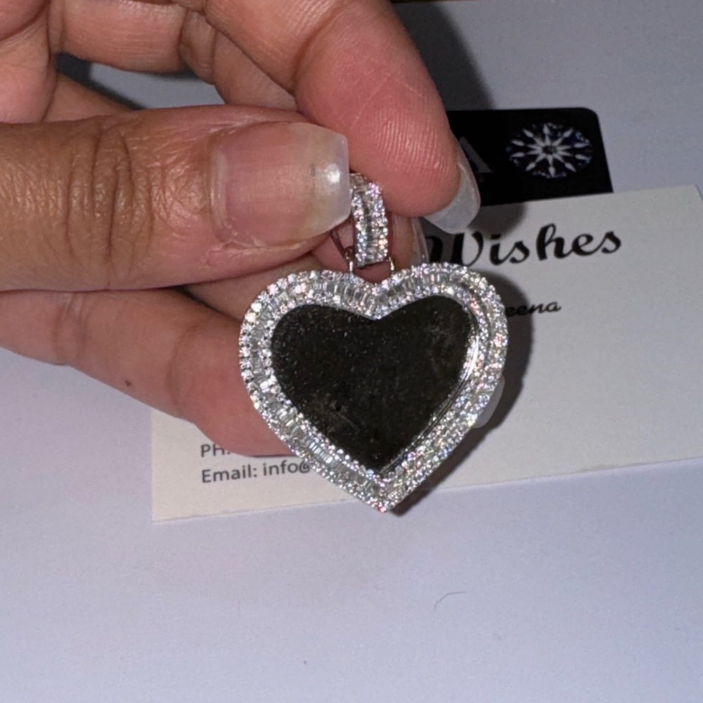 VVS Diamond Heart Memory Picture Pendant, Memorial Keepsake Jewelry Memory Charm - Picture 7 of 9